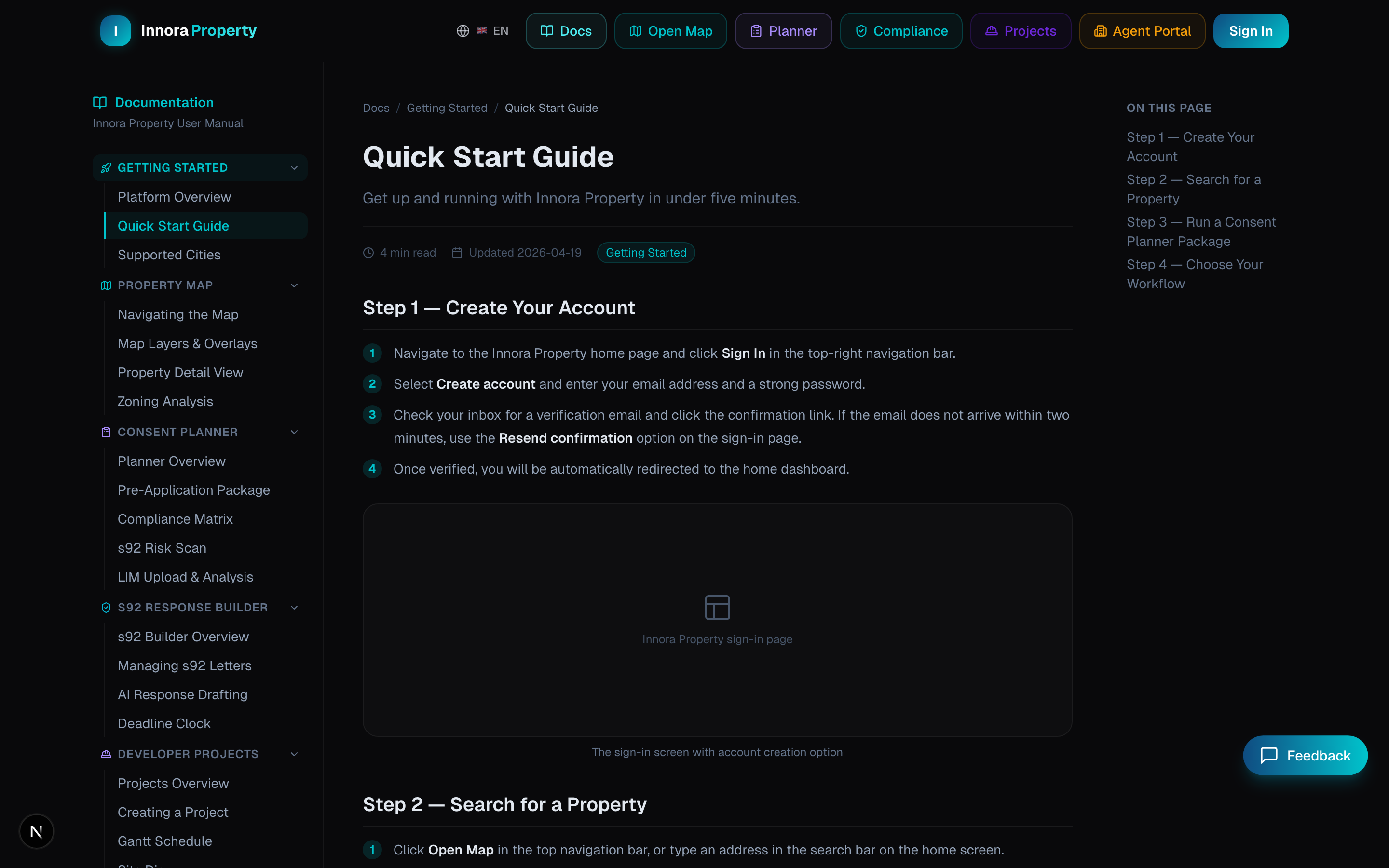 Innora Property sign-in page